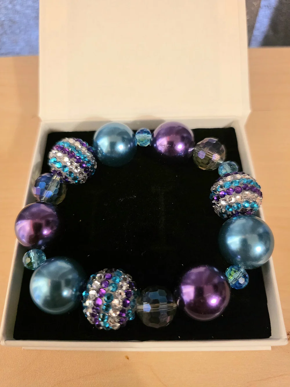 Beaded Stretch Bracelet in Teal & Purple